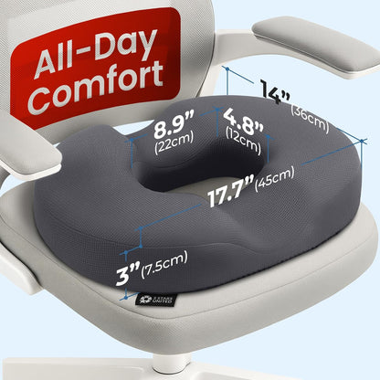 5 STARS UNITED Donut Pillow Hemorrhoid Tailbone Cushion – Large Floor Cushion for Pain Relief – Coccyx, Prostate, Sciatica, Pelvic Floor, Pressure Sores, Pregnancy, Postpartum Recovery, Black