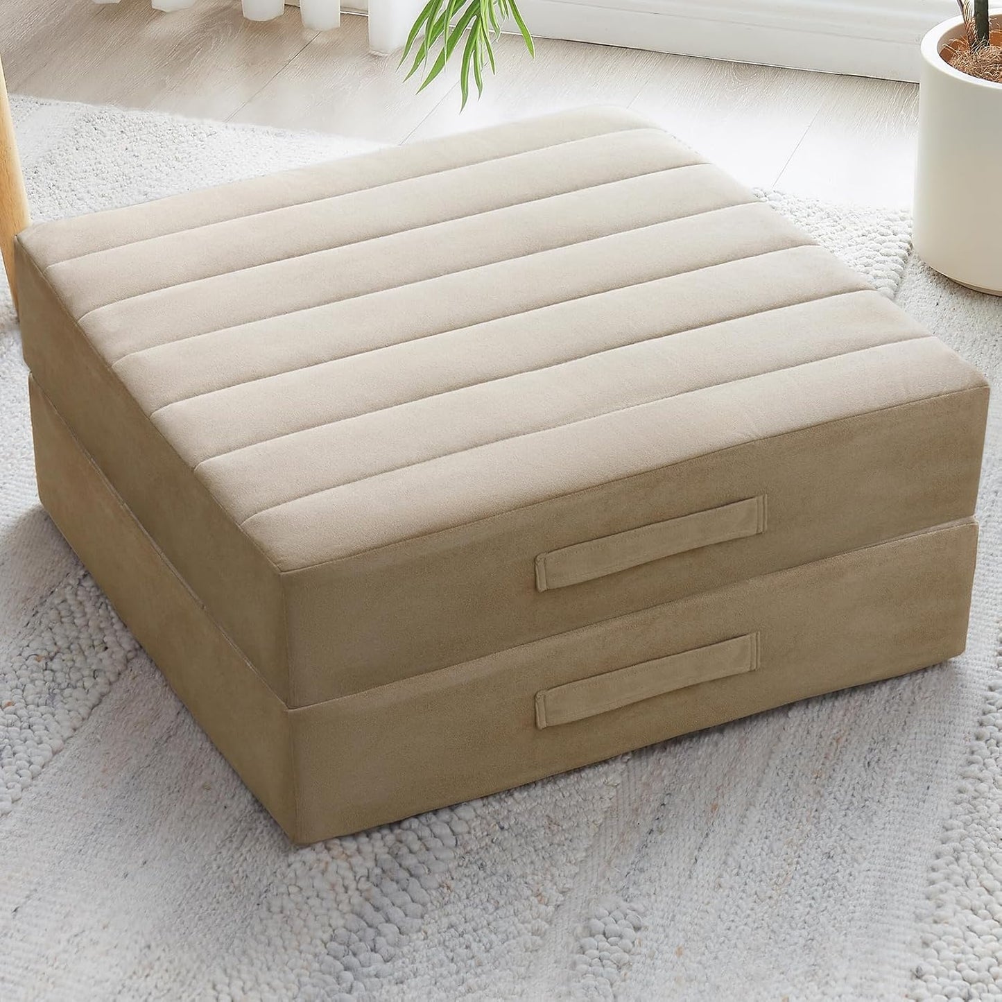 JKMAX 2 Pcs High Density Foam Floor Pillow - Upgraded Large Pillows Seating for Adults - Outdoor Floor Cushion with Soft Tufted Cover - Yoga Pillows for Sitting On Floor - 22 Inch Light Gray