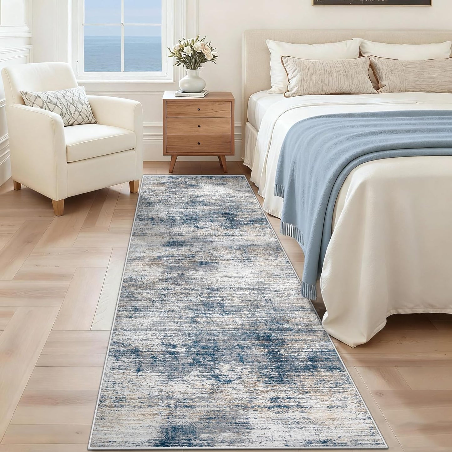 XLUEZ 8x10 Area Rugs for Living Room, Washable Modern Abstract Large Area Rug Neutral Soft Non Slip Kids Rug Stain Resistant Indoor Carpet for Bedroom Nursery Dining Children's Room(Blue, 8'x10')
