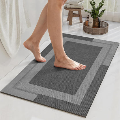 YDKGL Non Slip Long Bath Mat Bathroom Runner, Rubber Backing Ultra Thin Bathroom Rugs Fit Under Door Quick Dry Super Absorbent Washable Bath Rug Shower Mat for Bathtub Sink Floor, Dark Gray 17"x47"