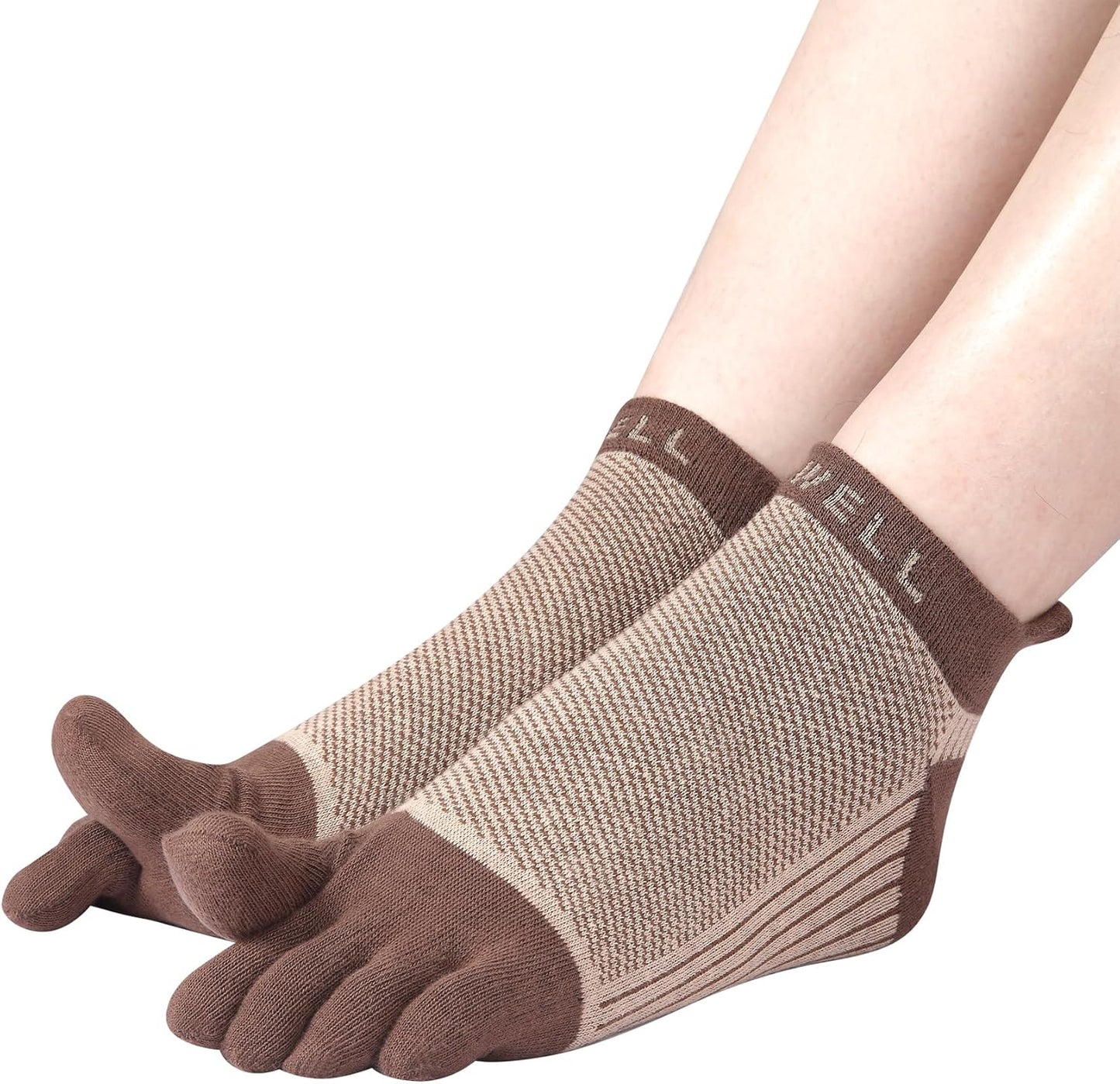 VWELL Cotton Toe Socks Five Finger Socks No Show Crew Athletic Running Socks 4 Pairs,Size 7-11