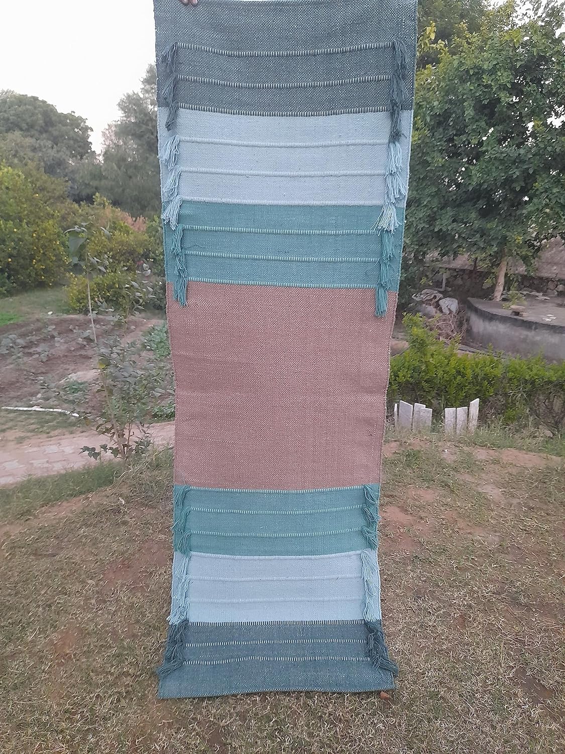 Indian Handmade100 % Organic Anti Skid Multi Colour Cotton Yoga Mat - Eco-Friendly Hand-Woven Rug - Non-Slip & Thick (24”x72”x5mm) for Hot yoga & Everyday Fitness at Home - Comfortable & Foldable Extra-Long Mat