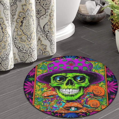Machine Washable Modern Round Area Rug, Room Sofa Yoga Soft Round Carpet, Home Decor Non Slip Kitchen Office Circle Rug Trippy Rainbow Mushroom Tie Dye Art, 60inch