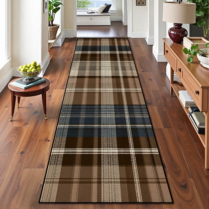 Runner Rug Washable 2x6 White Navy Blue Green Tartan Plaid Scottish Texture from Tartan Plaid Non-Slip Hallway Area Rug Indoor Outdoor Home Decor for Entryway Bathroom Kitchen Carpet Yoga Floor Mat