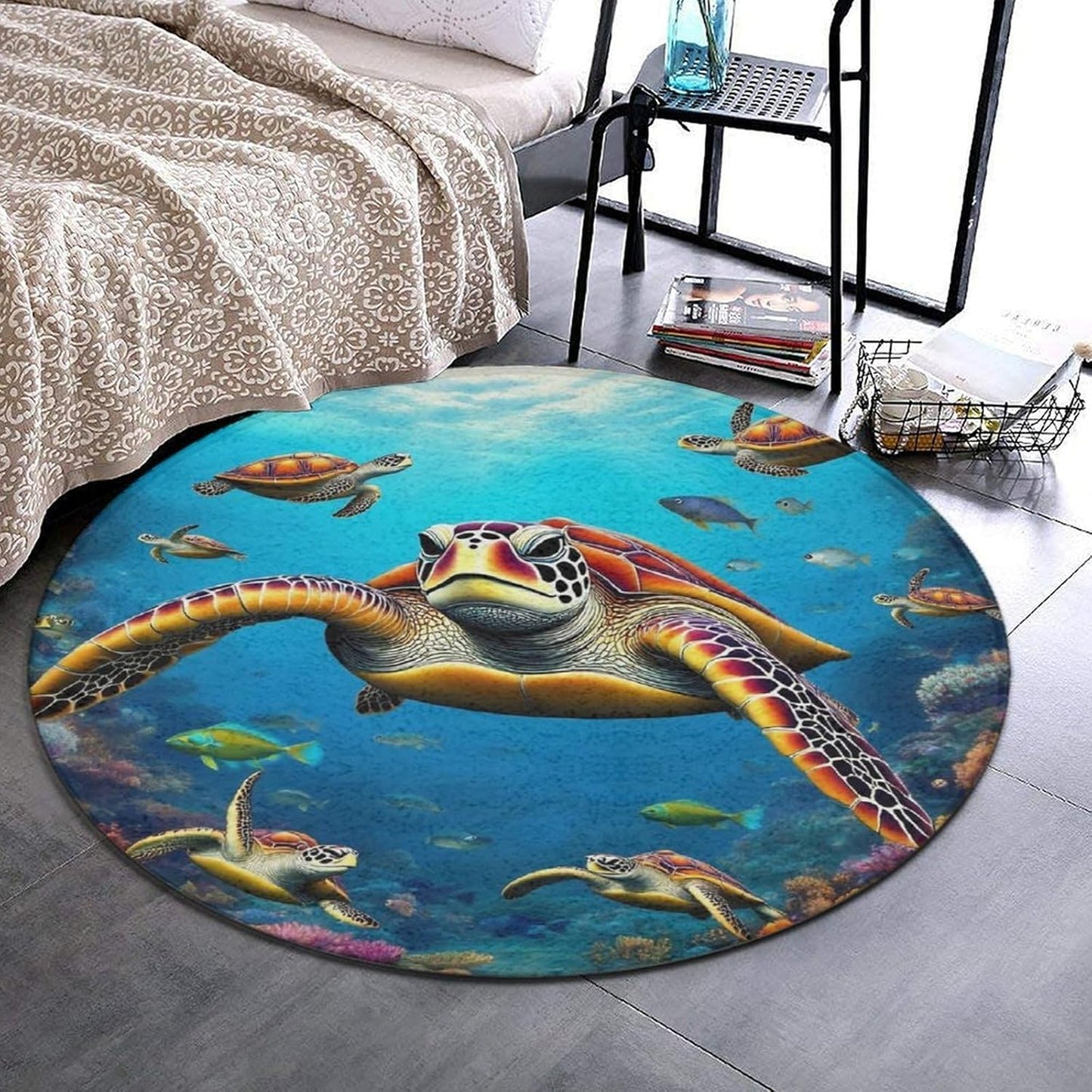 Soft Round Yoga Carpet, Office Chair Decor Round Mat for Carpet and Hardwood Floors Purple Butterfly