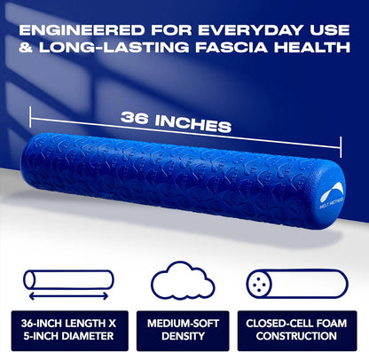 MELT Method 36 Inch Soft Foam Roller for Physical Therapy and Exercise Recovery - FasciaTherapy Technology - Low Density Exercise Foam Roller for Full Body Gentle Compression - Blue