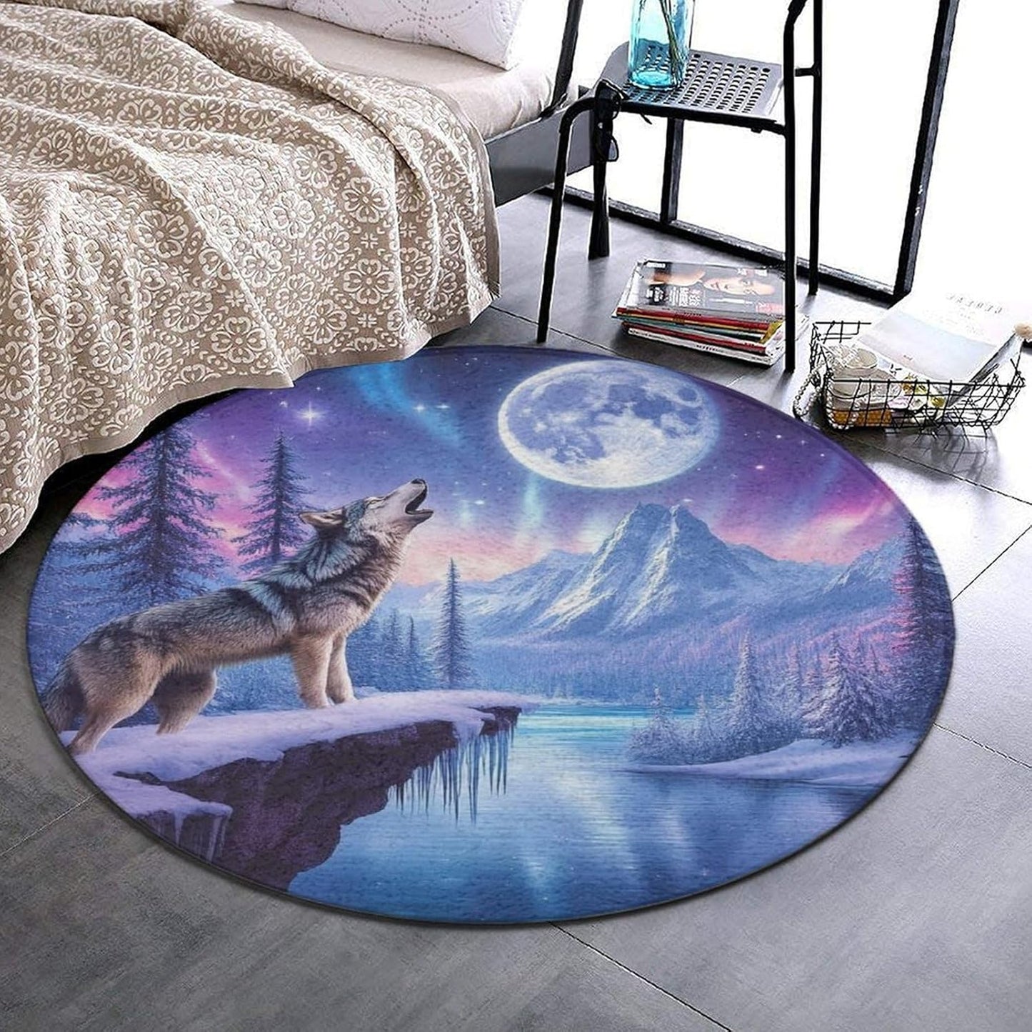 Machine Washable Modern Round Area Rug, Room Sofa Yoga Soft Round Carpet, Home Decor Non Slip Kitchen Office Circle Rug Union Jack Flag UK Mandala Art, 60inch