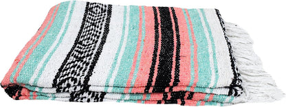 Open Road Goods Multi Color Mexican Falsa Blanket - Handwoven in Mexico - Great for The Beach, Picnics, Yoga, or a Throw! (Mint/Purple)