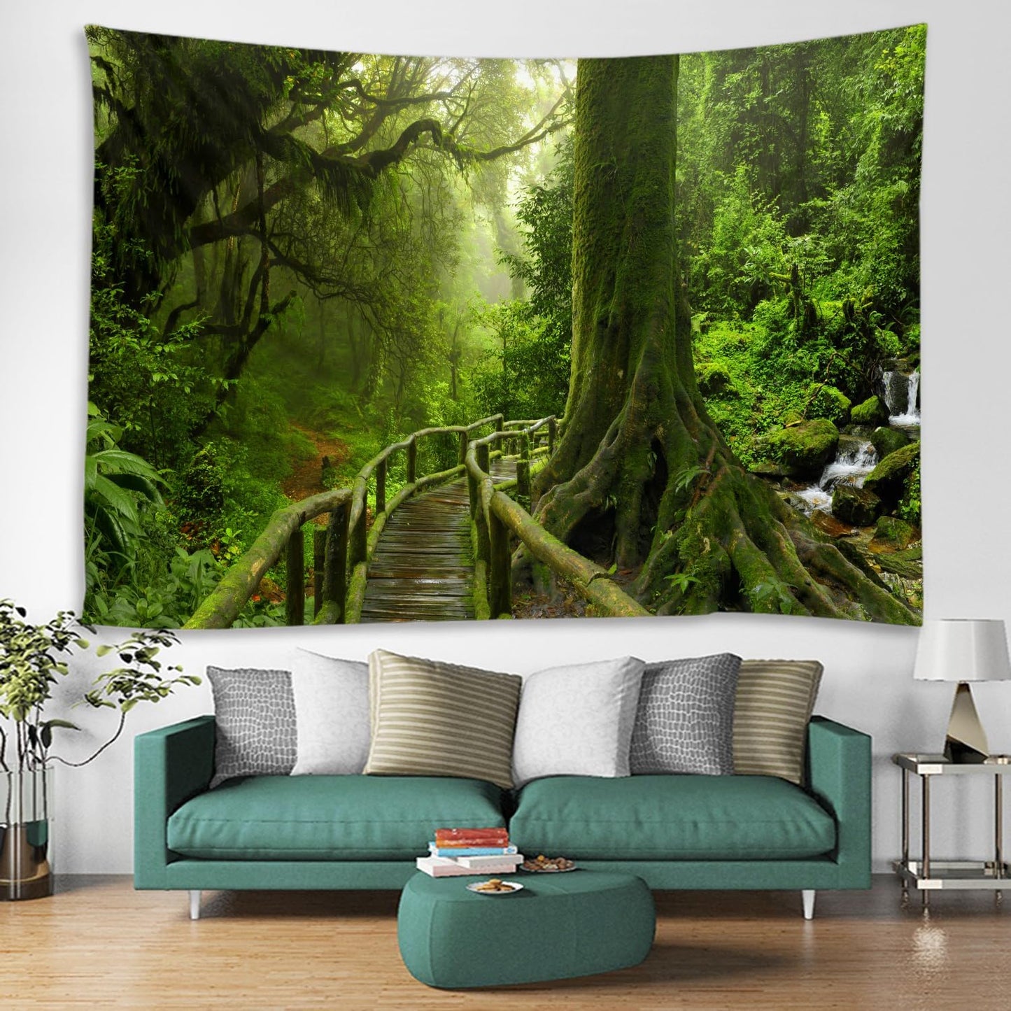 LYFANS Wooden Bridge Water Printing Fabric Tapestry Decorative Wall Art Tablecloth Bed Cover Picnic Carpet Beach Towel Bedroom Dormitory Living Room Multi functional Tapestry 79 x 59 inches