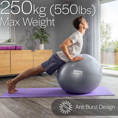 Core Balance Exercise Ball, Stability Ball for Yoga, Pilates and Fitness, Gym Ball for Home Gym and Office Chair, Training, Physical Therapy, Anti Burst, Pump Included, 55cm 65cm 75cm 85cm