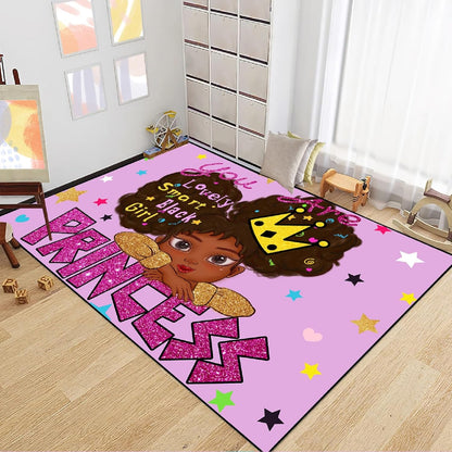 Black Girl Area Rug for Bedroom African American Rugs for Room Princess Carpet Kids Rugs for Bedroom African Girls Carpet for Living Room Teen Girls Yoga Mats, Pink, 4'×5'