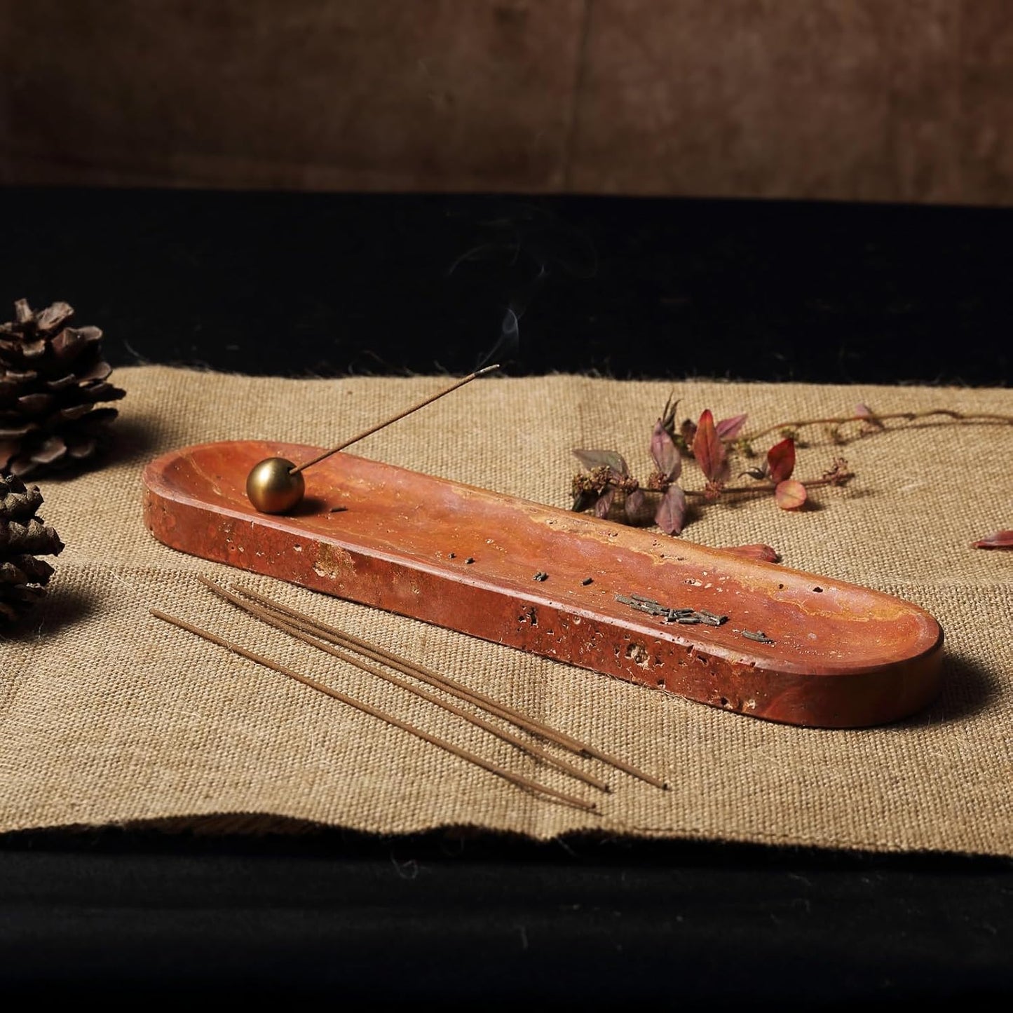 Koville Natural Marble Incense Holder, Incense Holder for Sticks with 9 Holes, Handmade Incense Burner Ash Catcher for Meditation Yoga SPA, Balsam Fir/Palo Santo/Sage/Cone (RoyalBeige)