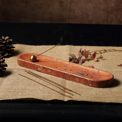 Koville Natural Marble Incense Holder, Incense Holder for Sticks with 9 Holes, Handmade Incense Burner Ash Catcher for Meditation Yoga SPA, Balsam Fir/Palo Santo/Sage/Cone (RoyalBeige)