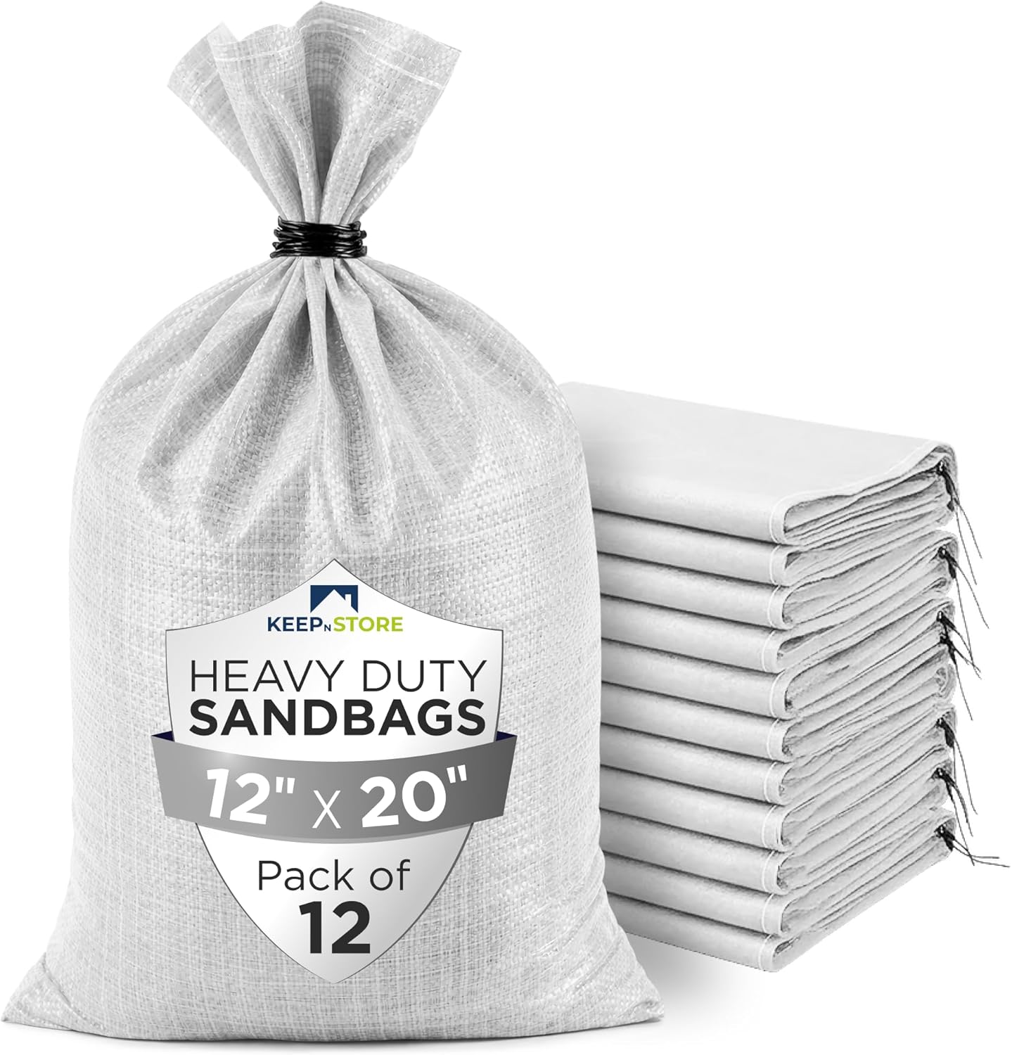 Heavy Duty Sand Bags Pack of 3, White Empty Sandbags with Built-In Ties, Woven Polypropylene UV Protection 1600 Hours, Fillable Sand Bags for Flood Control, Weight, 10x14 inches, 15 Pounds Volume
