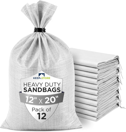 Heavy Duty Sand Bags Pack of 3, White Empty Sandbags with Built-In Ties, Woven Polypropylene UV Protection 1600 Hours, Fillable Sand Bags for Flood Control, Weight, 10x14 inches, 15 Pounds Volume
