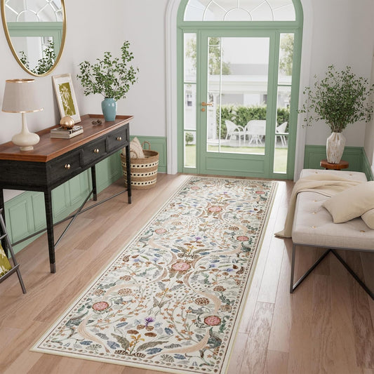 AMTOVO 6x9 Washable Area Rugs for Living Room, Non-Slip Large Soft Boho Floral Vintage Accent Print Carpet for Bedroom Dorm Nursery Room Dining Room Farmhouse Home Office, Golden Yellow
