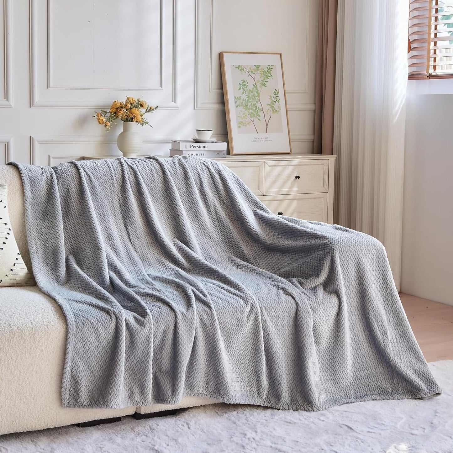 NEWCOSPLAY Super Soft Throw Blanket Light Purple Premium Silky Flannel Fleece Leaves Pattern Lightweight Bed Blanket All Season Use (Light Purple, Throw(50"x60")) - Colors A