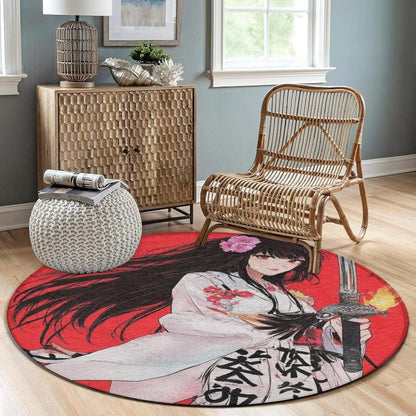 Machine Washable Modern Round Area Rug, Room Sofa Yoga Soft Round Carpet, Home Decor Non Slip Kitchen Office Circle Rug Union Jack Flag UK Mandala Art, 60inch