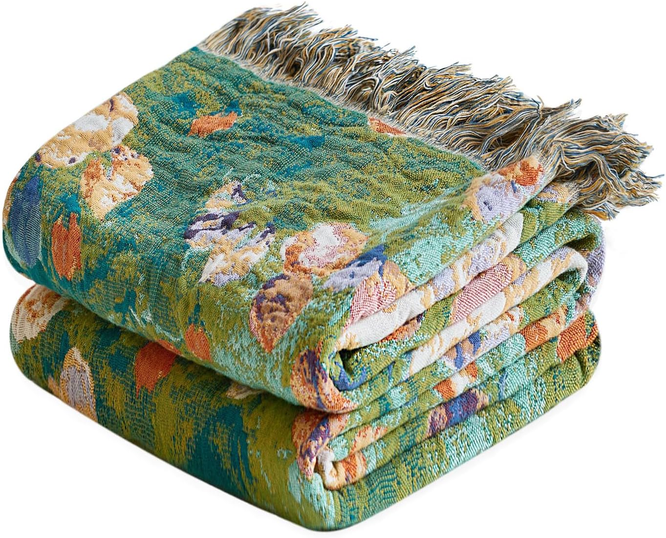 Boho Throw Blanket - 100% Cotton Soft Summer Throw Blanket for Bed, 50"x60" Reversible Breathable Lightweight Blankets, All Seasons Farmhouse Decor Floral Plant Butterfly Throw Quilt