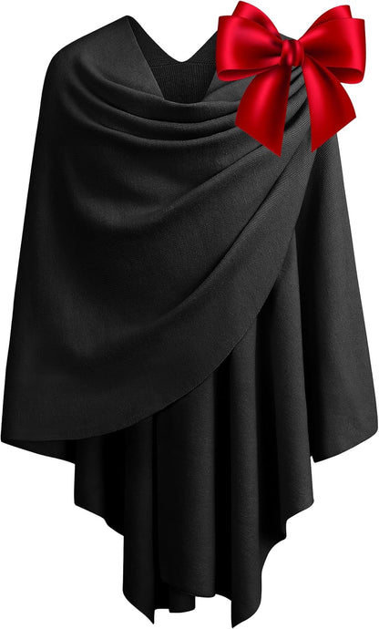 PULI Womens Large Cross Front Poncho Sweater Wrap Topper Knitted Elegant Shawls Cape for Fall Winter