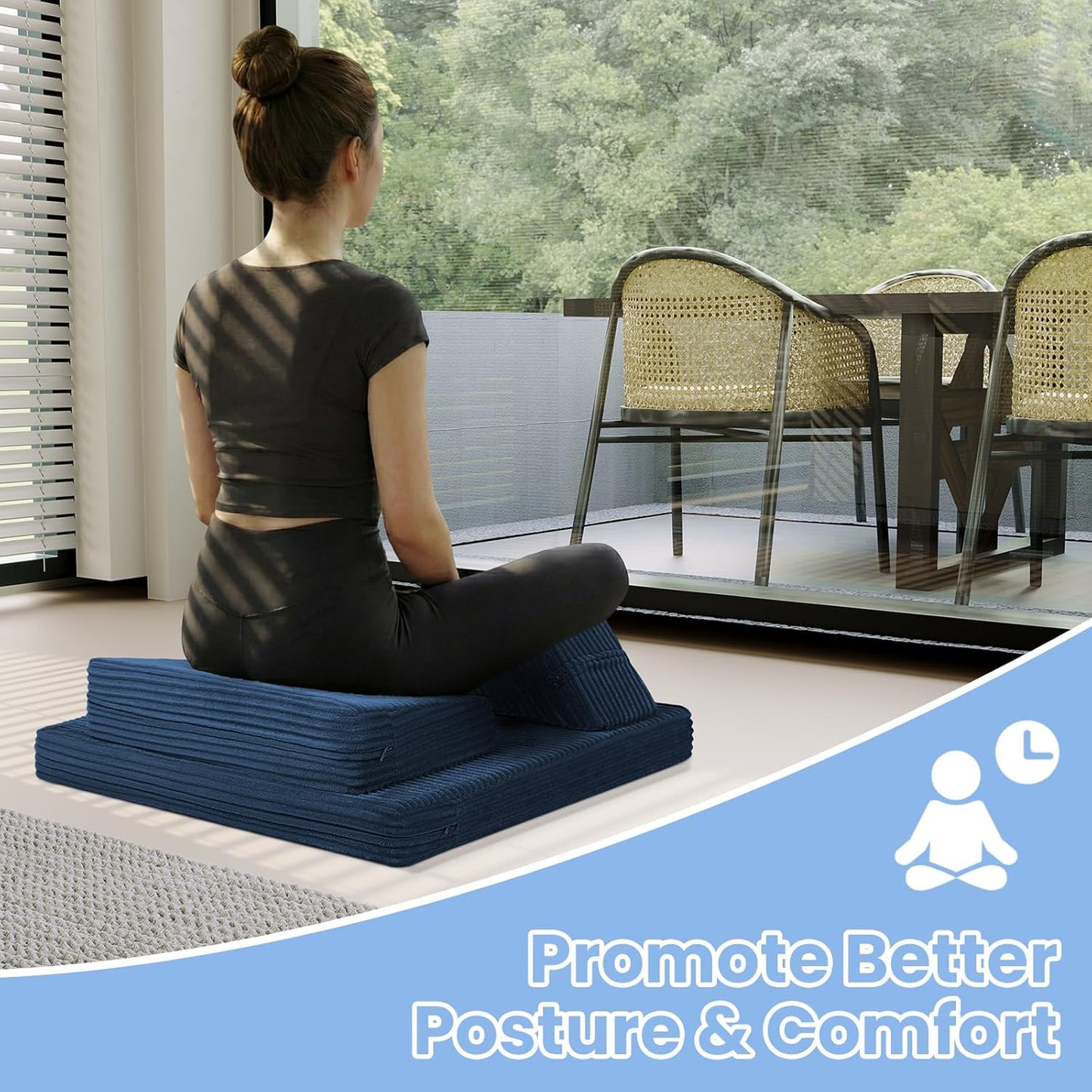 Meditation Cushion Set, Meditation Pillow for Sitting on Floor, Large Yoga Pillow with Knee Support, Washable Zafu Meditation Mat, 3 Shapes Floor Pillow for Adults, Dark Grey