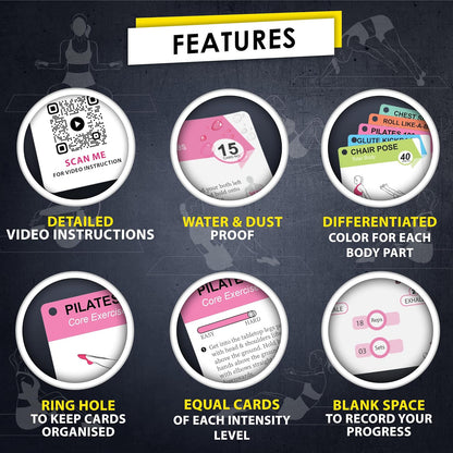 Flexies Pilates Workout Cards - 58 Exercise Cards with Pilates Mat Workout Postures, Video Instructions & Breathing Tips | Free Ring & Dry-Erase Marker to Create at home pilates womens workout planner