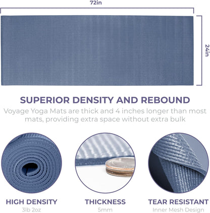 Voyage Yoga Mat, 10 Pack, 72" x 24" Professional Studio and Gym Bulk Yoga Mats, 5mm Thick, Durable, Anti-Tear, Non Slip Fitness and Exercise Mats
