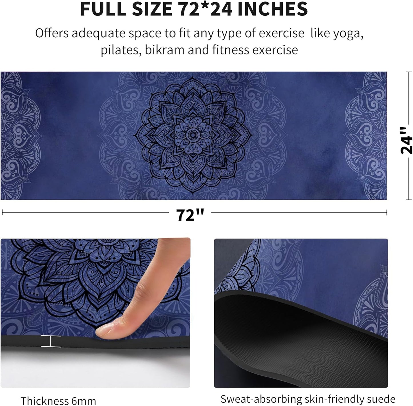 nuveti Yoga Mat Print Extra Thick TPE Non Slip Fitness Exercise Mat with Carrying Bag,72"x24" Extra Thick 6MM Exercise & Workout Mat for Yoga, Pilates Fitness and Floor Exercises - Colors B