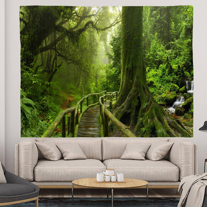 LYFANS Wooden Bridge Water Printing Fabric Tapestry Decorative Wall Art Tablecloth Bed Cover Picnic Carpet Beach Towel Bedroom Dormitory Living Room Multi functional Tapestry 79 x 59 inches