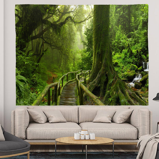 LYFANS Wooden Bridge Water Printing Fabric Tapestry Decorative Wall Art Tablecloth Bed Cover Picnic Carpet Beach Towel Bedroom Dormitory Living Room Multi functional Tapestry 79 x 59 inches