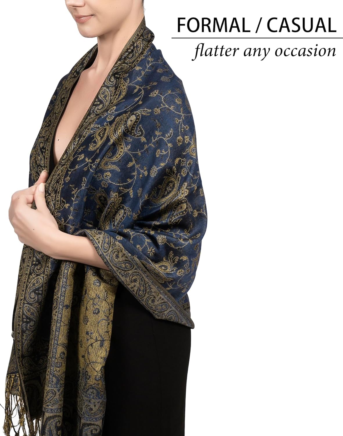 Achillea Reversible Paisley Pashmina Rave Scarf – Exotic Indian Shawls and Wraps for Evening Dresses, Festivals, All Seasons - Colors B