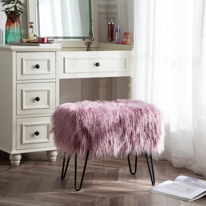 Home Soft Things Green Mongolian Faux Fur Ottoman, Desert Sage, 19'' x 13'' x 17'', Cozy Plush Fluffy Ottoman Foot Rest Stool for Living Room Bedroom Entryway Makeup Bench End of Bed Home Décor