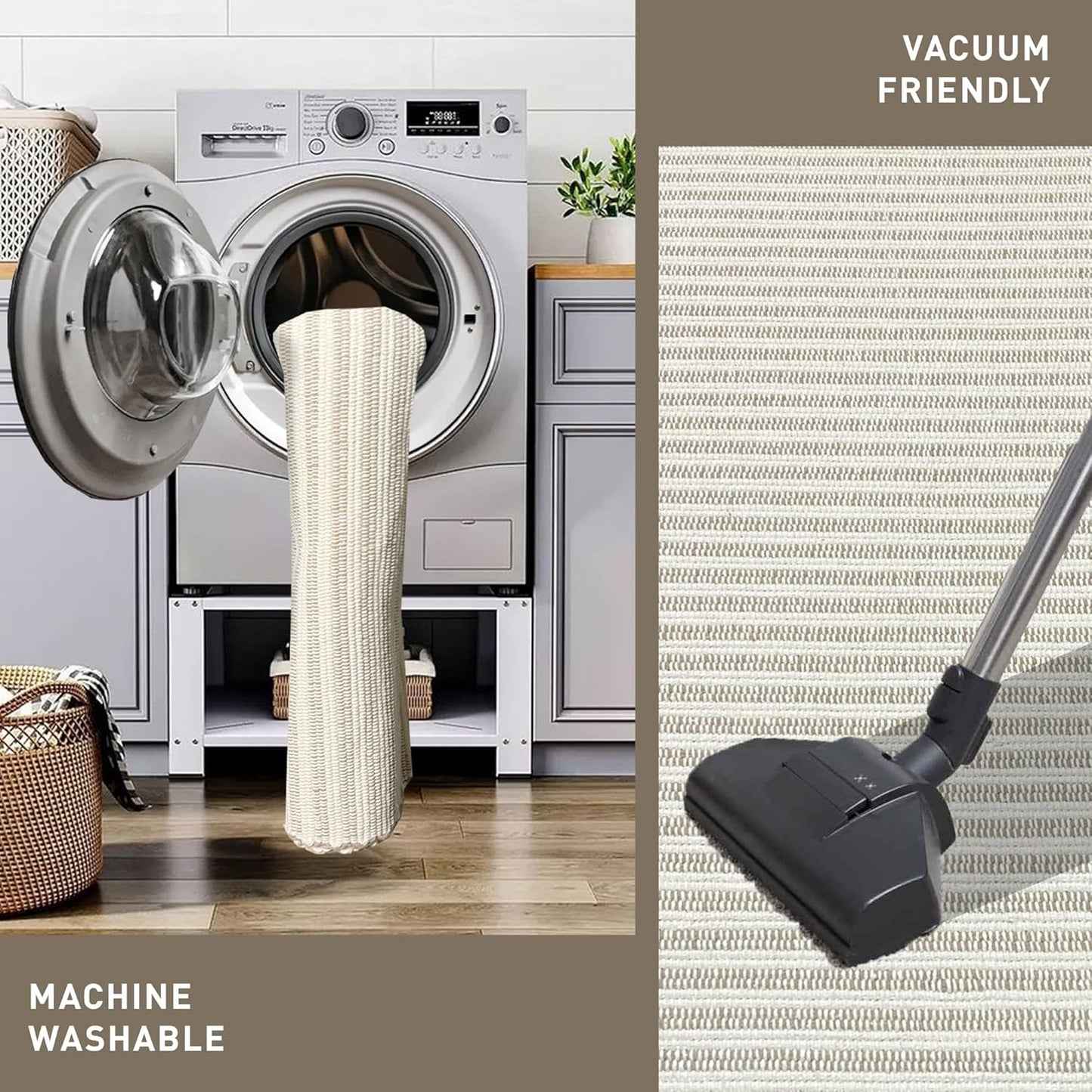 Chardin home Beige & Ivory Providence Runner 2.5x8 feet |Hand Woven Farmhouse Rug with Hand Knotted Fringes|Great in Kitchens entryways Hallways Bathrooms Meditation Yoga Mat|Reversible Cotton Rug