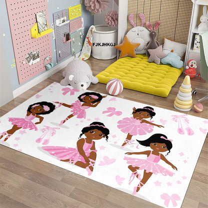 Black Girl Area Rug for Bedroom African Black Girls Floor Rugs for Living Room Playroom Cartoon Art Home Decor Soft Yoga Mats for Women Afro Purple 47" x 31" (2.7 x 3 Feet)
