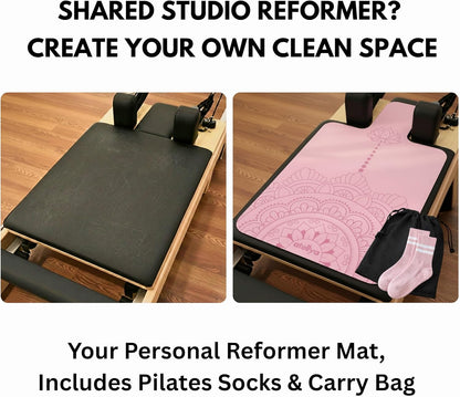 Pilates Reformer Mat Non Slip – Washable Reformer Mat Cover with Grip Socks & Mesh Bag, Sweat Absorbing Pilates Reformer Towel for Studio & Home Use
