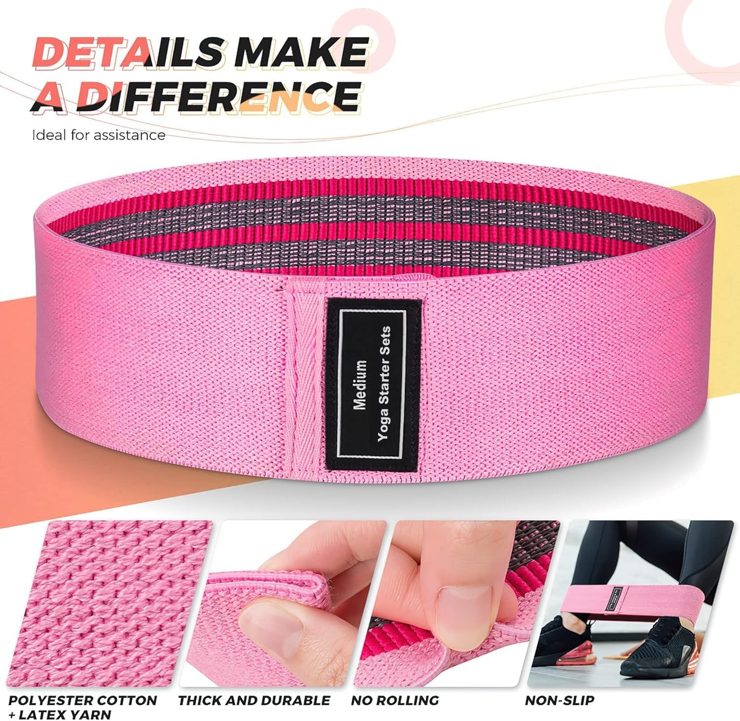 Renoj Resistance Bands for Working Out: 3-Set Professional Exercise Bands for Pilates, Yoga, Home Gym, Booty, Leg Training | Heavy/Medium/Light Fabric Loops for Women Men