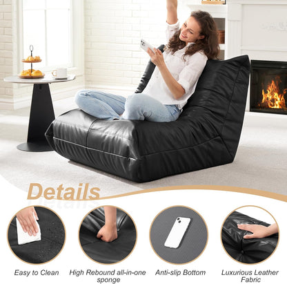 Hobestluk Giant Bean Bag Chair Lazy Floor Sofa, Memory Foam Fireside Sofa for Adults, Big Beanbag Faux Leather Armless Chair for Living Room Bedroom Dorm Office (Brown, Single)