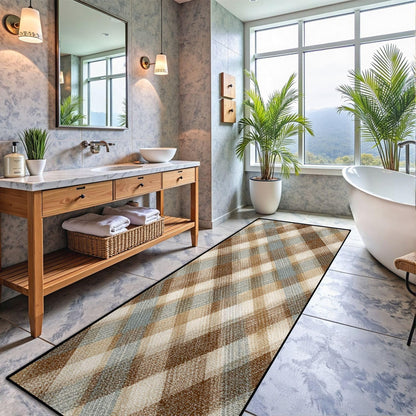 Runner Rug Washable 2x6 White Navy Blue Green Tartan Plaid Scottish Texture from Tartan Plaid Non-Slip Hallway Area Rug Indoor Outdoor Home Decor for Entryway Bathroom Kitchen Carpet Yoga Floor Mat