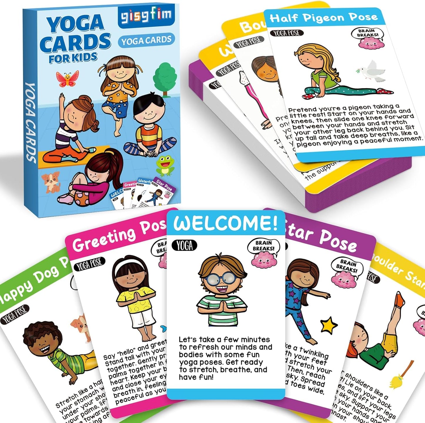gisgfim Yoga Cards 30 Yoga Poses Fun Cartoon Workout Positions Flash Cards for Home Gym Use Beginners Advanced Learners Educational Activities Memory Game Promotes Mindfulness and Relaxation