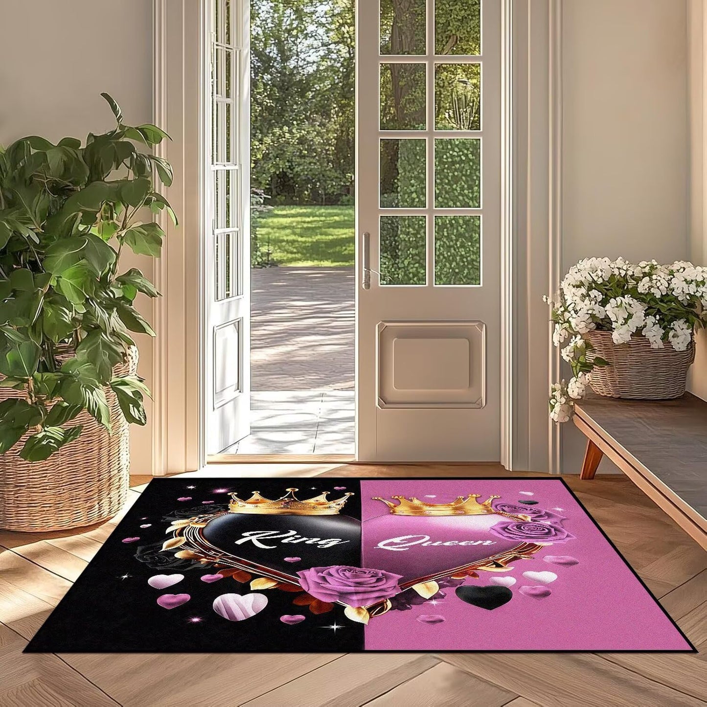 5' X 7' Queen and King Rug Black Grey Area Rugs Dining Living Room Bedroom Kitchen Office Yoga Room Washable Floor Mat Doormats Throw Rug Carpet Room Decor