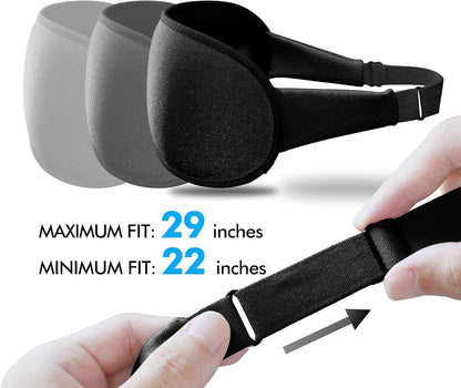 Sleep Eye Mask for Men Women, Sleeping Mask for Side Sleeper, Travel Blackout Night Blindfold Eye Shade Cover with Adjustable Strap (Black)