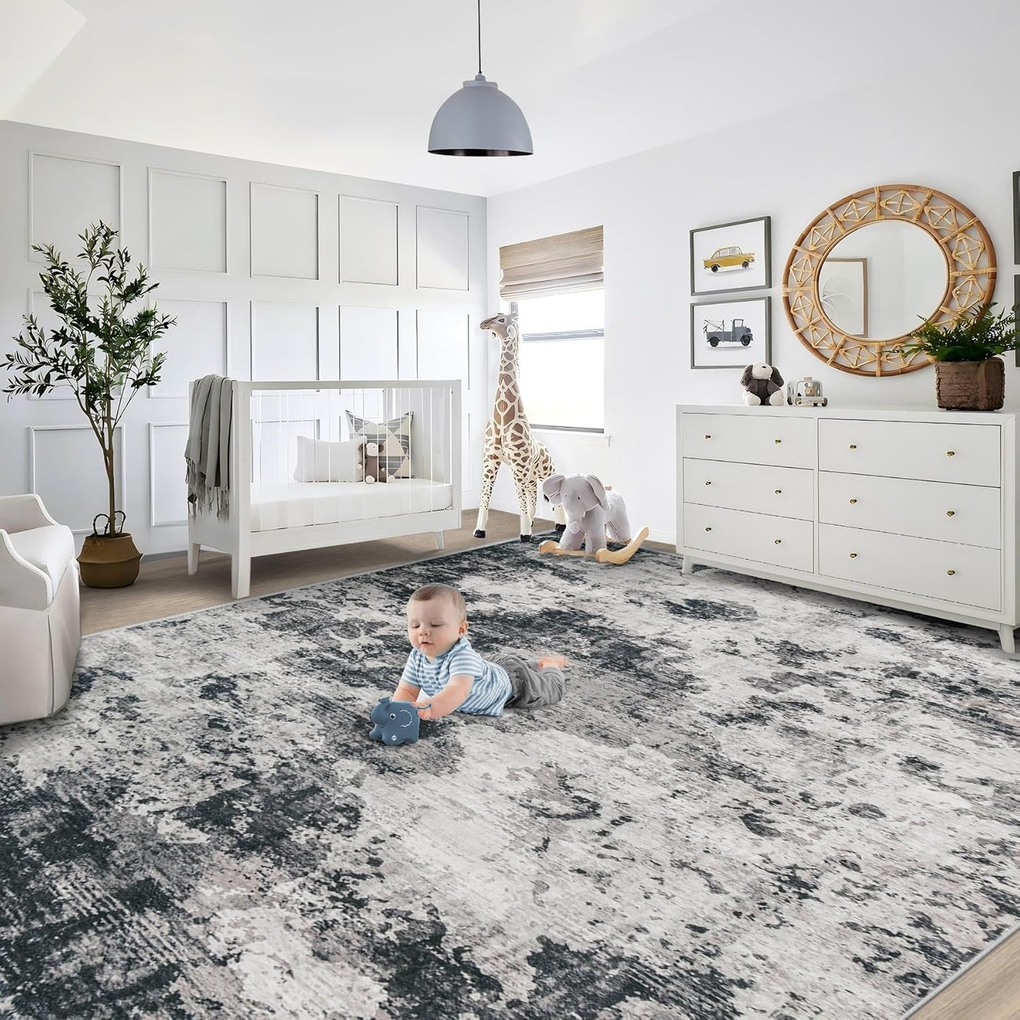 XLUEZ 8x10 Area Rugs for Living Room, Washable Modern Abstract Large Area Rug Neutral Soft Non Slip Kids Rug Stain Resistant Indoor Carpet for Bedroom Nursery Dining Children's Room(Blue, 8'x10')