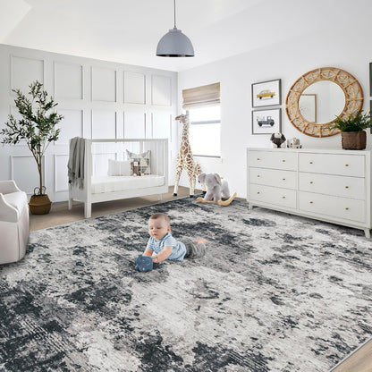 XLUEZ 8x10 Area Rugs for Living Room, Washable Modern Abstract Large Area Rug Neutral Soft Non Slip Kids Rug Stain Resistant Indoor Carpet for Bedroom Nursery Dining Children's Room(Blue, 8'x10')