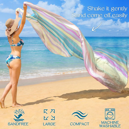 BYDOLL Beach Blanket Waterproof Sandproof Large Sand Free,78''X81''/10'X9' Oversized Sandless Lightweight Blanket Picnic Mat for Beach Travel Camping Hiking with Stakes