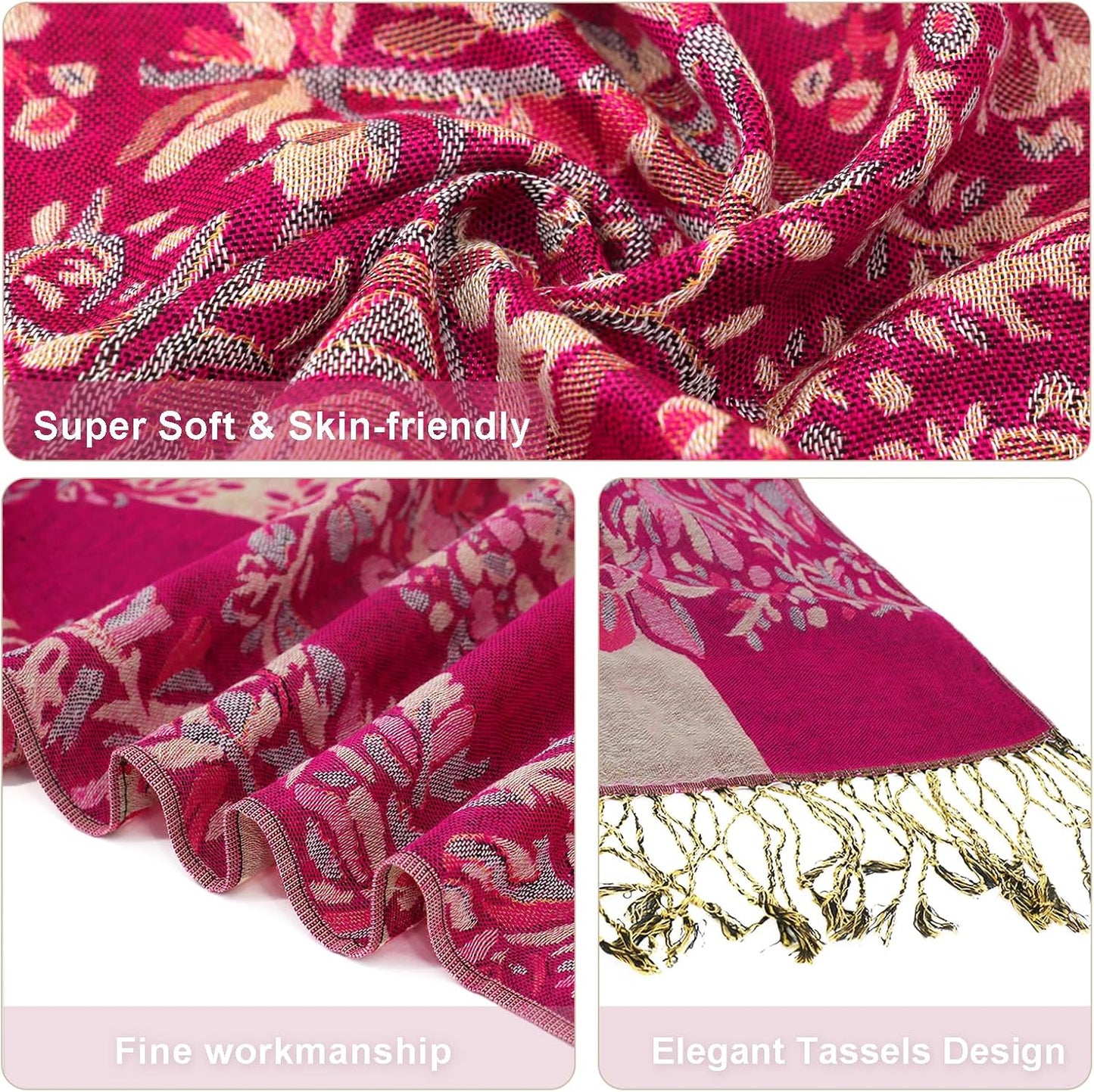 vimate Silky Paisley Pashmina Shawl Scarf-Women's Soft Double-side Jacquard Pashminas Wrap for Evening Dress Travel Shawl