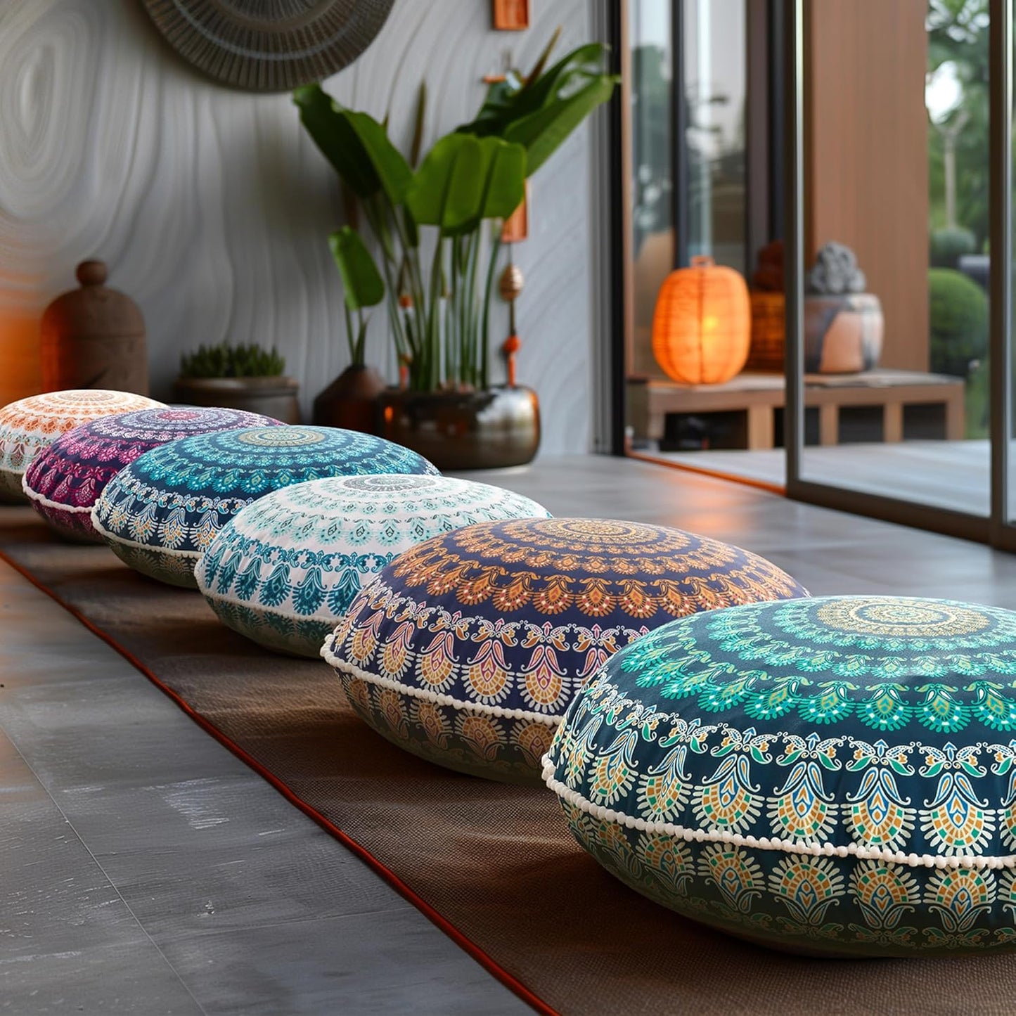 Codi Meditation Floor Pillow Set of 2, Round Large Pillows Seating for Adults, Bohemian Mandala Circle Cushion for Outdoor Fireplace Yoga Living Room, 32 Inch, Memory Foam Added, Purple Orchid NEW