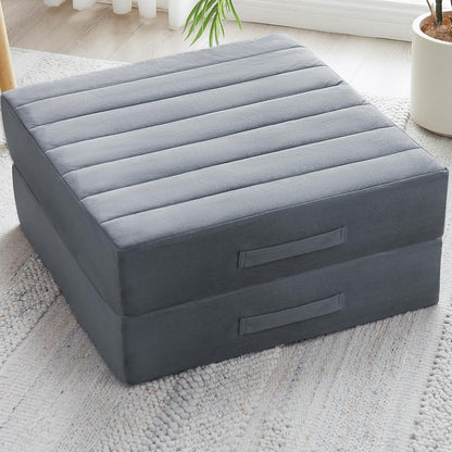 JKMAX 2 Pcs High Density Foam Floor Pillow - Upgraded Large Pillows Seating for Adults - Outdoor Floor Cushion with Soft Tufted Cover - Yoga Pillows for Sitting On Floor - 22 Inch Light Gray