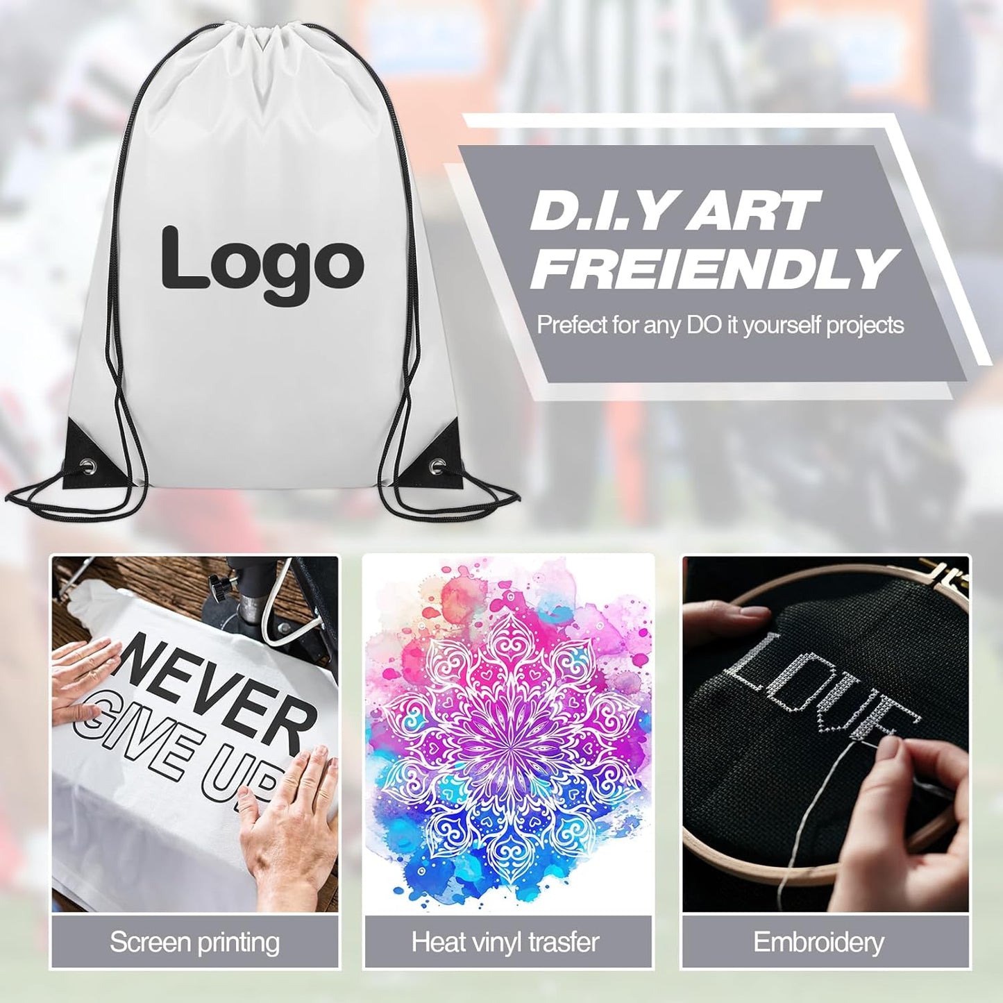 Shappy Drawstring Backpack Bulk Sports Gym Cinch Bag Polyester String Bag for Men Women(10 Colors,100 Pcs)