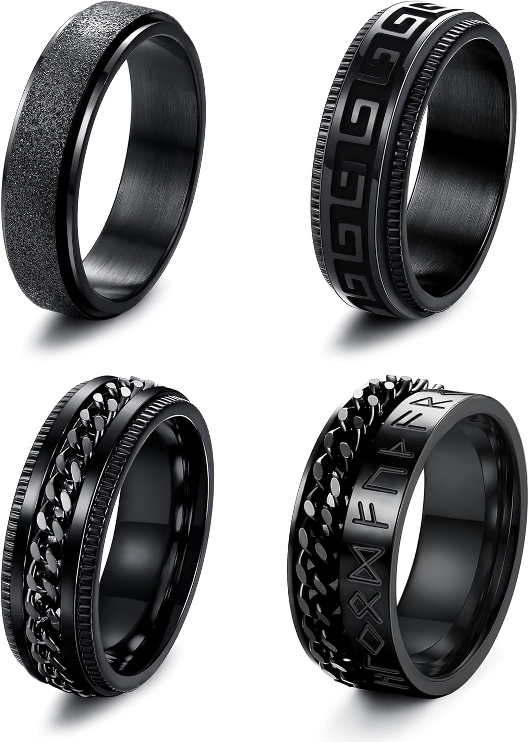 FUNRUN JEWELRY Stainless Steel Fidget Anxiety Ring for Women Men Fidget Spinner Rings Moon Star Celtic Stress Relieving Spinning Ring Wedding Band Rings Set,4-6Pcs