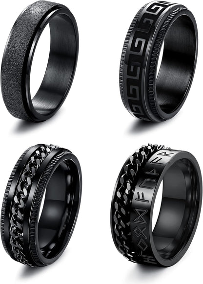 FUNRUN JEWELRY Stainless Steel Fidget Anxiety Ring for Women Men Fidget Spinner Rings Moon Star Celtic Stress Relieving Spinning Ring Wedding Band Rings Set,4-6Pcs